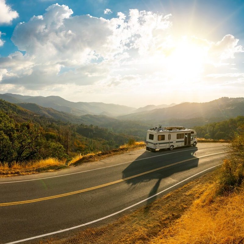 Epic,Nature,Mountain,View,With,A,Road,Side,Parked,Rv